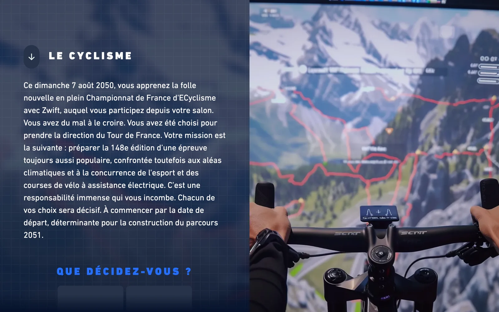 Explore 2050 game step: narrative and choices in the cycling world