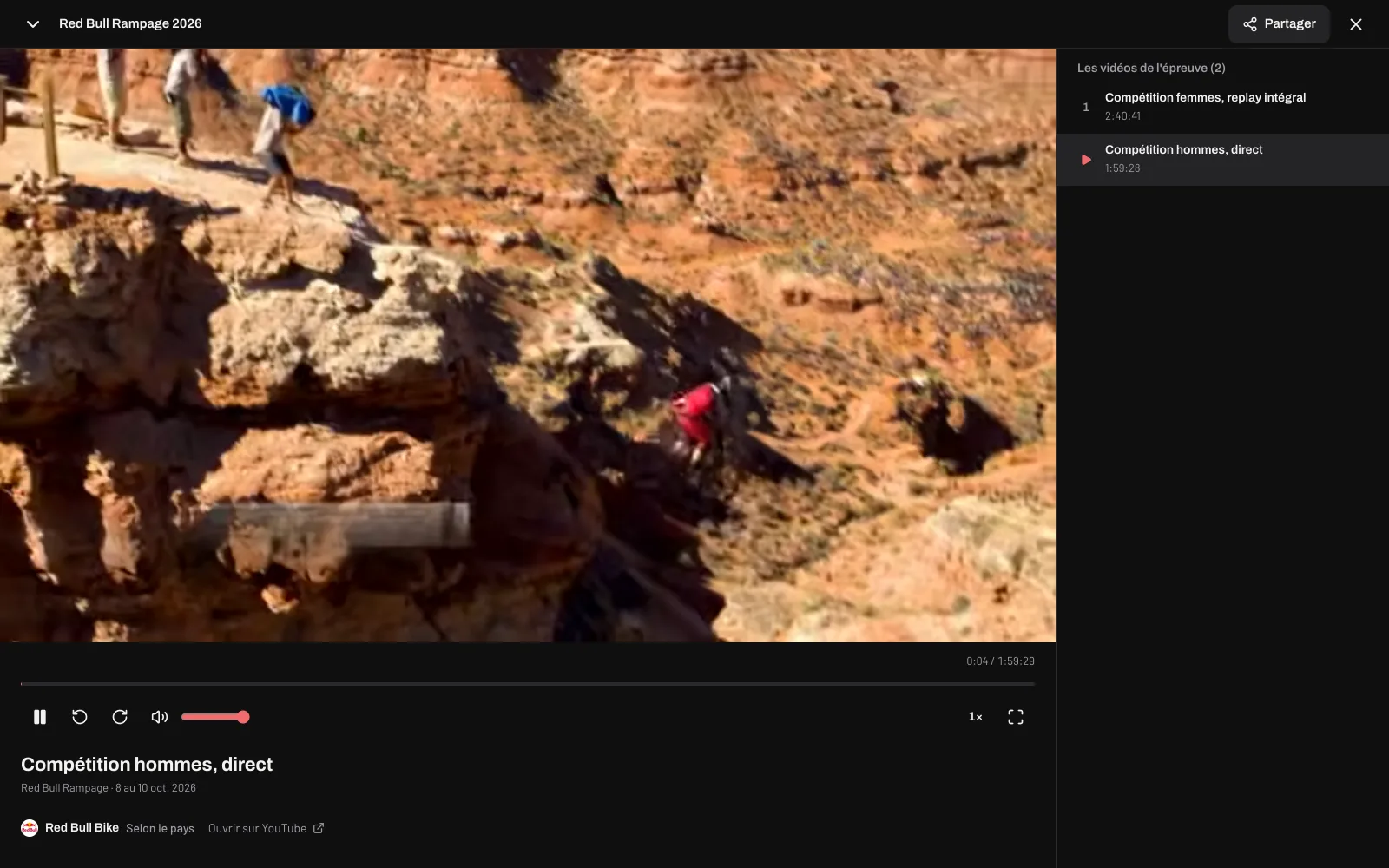 Lecteur de SWRN+ sur le replay du Red Bull Rampage 2026